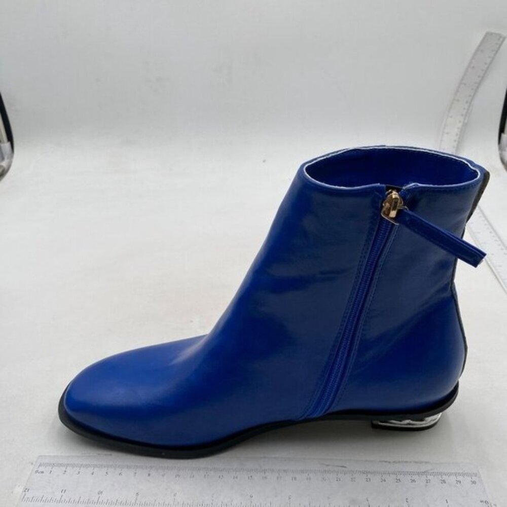 YDN Women Square Closed Toe Ankle Boots Chunky Block Low Heels Short Boot Blue - Picture 2 of 8